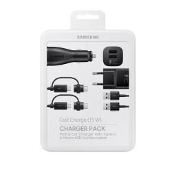 Samsung EP-U3100WBEGWW - Pack De Charge Complet, Adaptateur Secteur/Voiture, Câble Micro USB/USB-C - Noir (Emballage Originale)