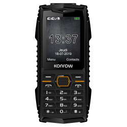 Konrow Stone Pro - Téléphone Antichoc Certifié IP68 - 2.4'' - Double Sim - Fonction Power Bank  - Noir / Rouge