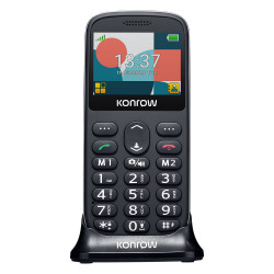 Konrow Senior 231 (2,31-Zoll-Bildschirm – Dual-SIM – Ladestation im Lieferumfang enthalten) Schwarz