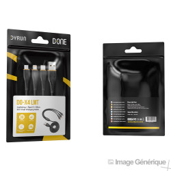 Câble Data Multi Connecteurs Vers USB - Micro USB, USB Type C, Lightning - 1m, Noir (Compatible, Blister)