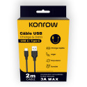 Konrow KCATCPB2 - Câble USB Type C  vers Type A (2m, Noir) - Emballage Original