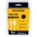 Konrow KCATLPW2 - Câble USB Lightning vers Type A (2m, Blanc) - Emballage Original