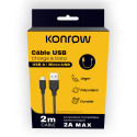 Konrow KCATMPB2 - Câble Micro USB vers Type A (2m, Noir) - Emballage Original