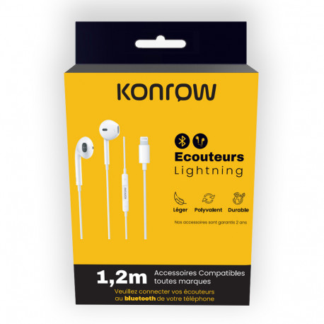 Konrow KE-BTL - Ecouteurs Lightning (1,2m - Bluetooth) Blanc - Blister